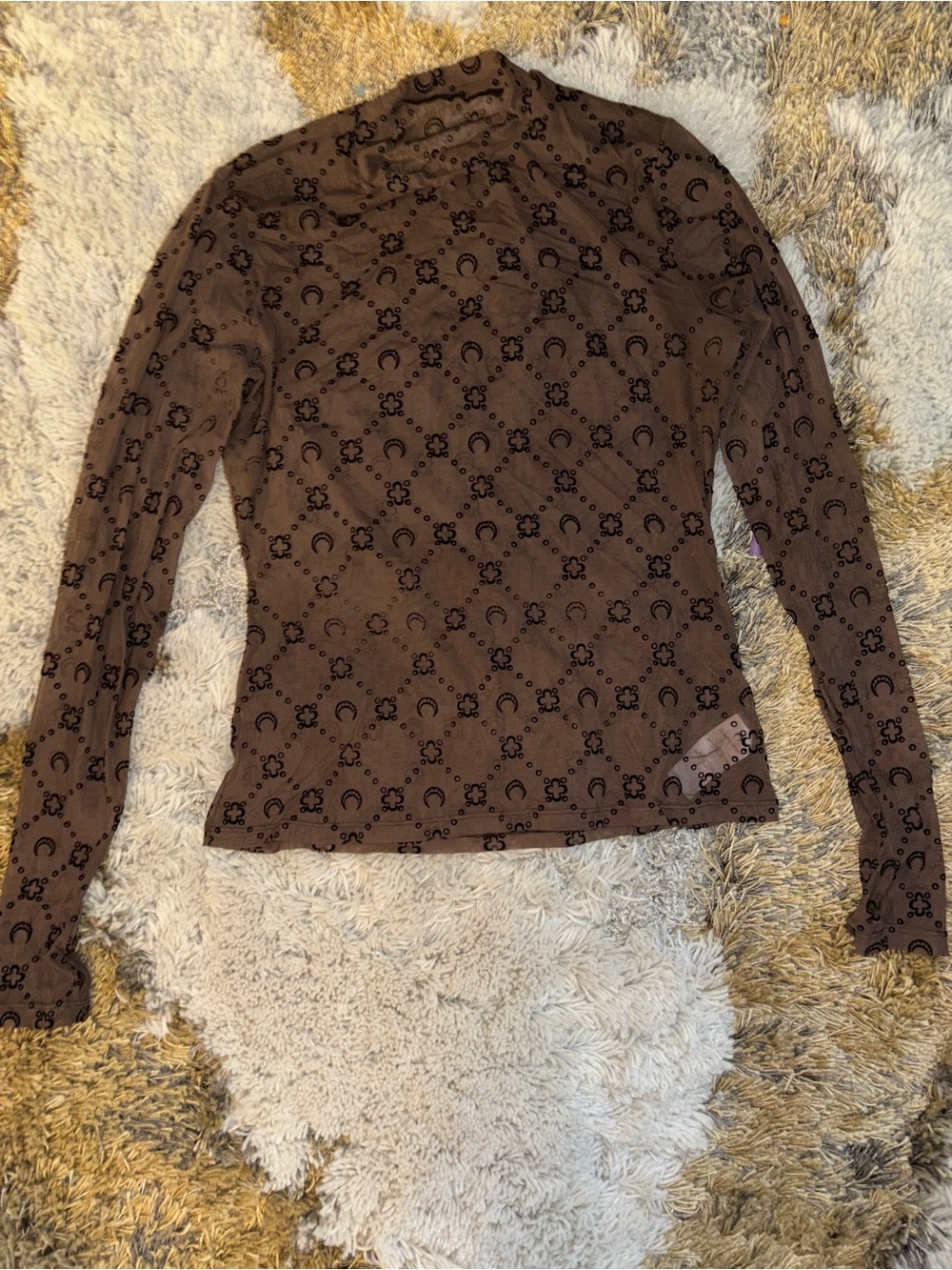 MARINE SERRE SSENSE Exclusive Brown Moonogram Flock LS Highneck Top Size: XXL